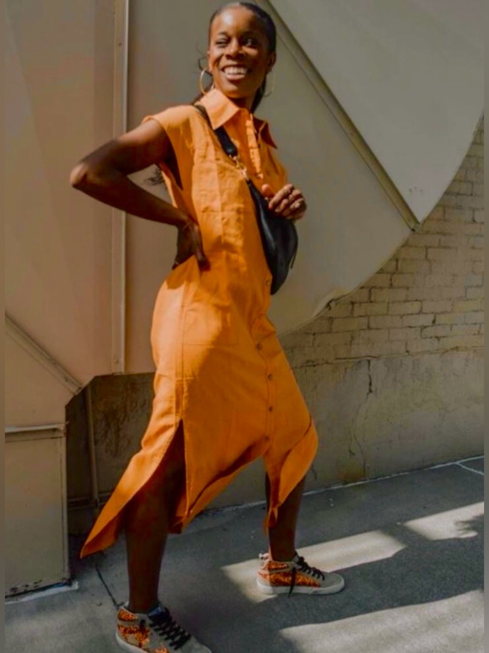 NWT GRAE COVE Blair Linen/Cotton Maxi Shirtdress Cap Sleeve Size XL Melon Orange